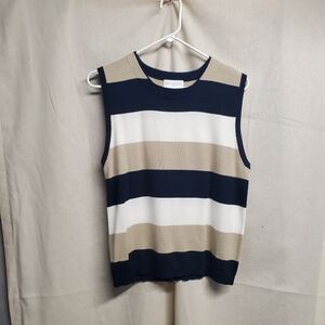 Striped Sleeveless Top - Beige, Navy, and White
